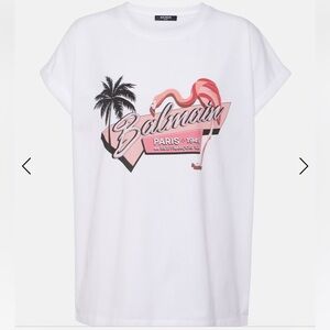 ⛳️ SOLD Balmain White Tee with Pink Flamingo Graphic